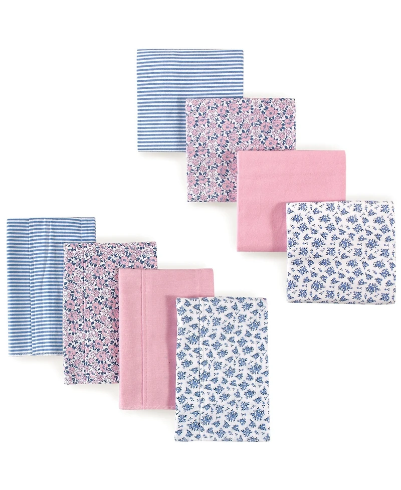 Hudson Baby Girls Cotton Flannel Burp Cloths and Receiving Blankets, 8-Piece