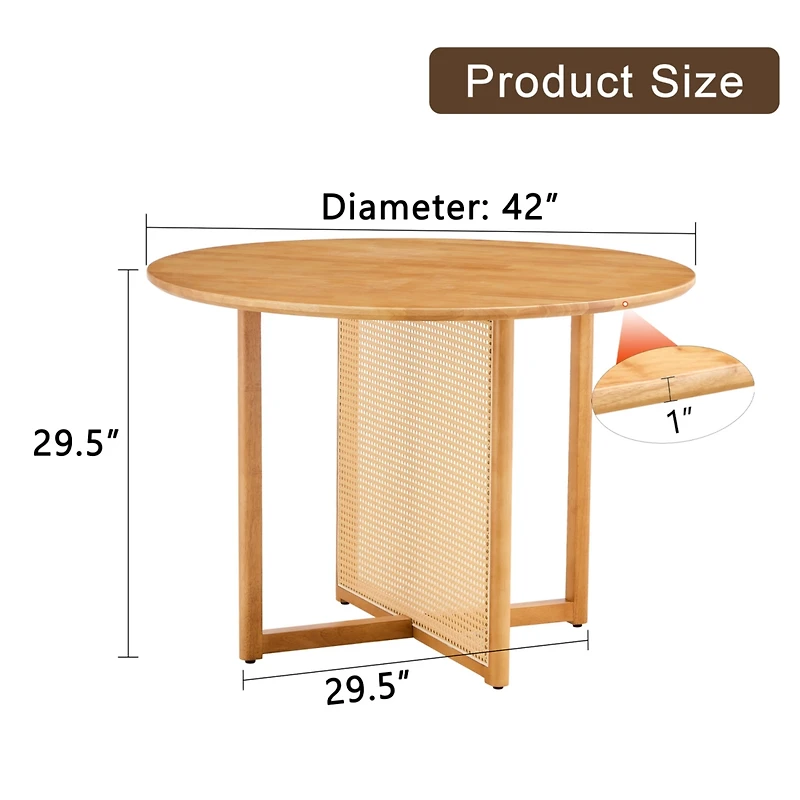 Streamdale Furniture Retro Chinese Solid Wood Round Imitation Rattan Table Desk