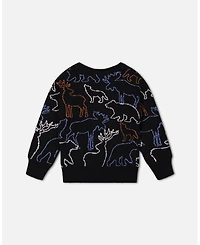 Deux par Deux Big Boys Sweater With Intarsia Animal Forest Black