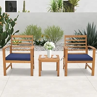 Gymax 3PCS Furniture Set Acacia Wood Conversation Set w/ Soft Seat Cushions Outdoor