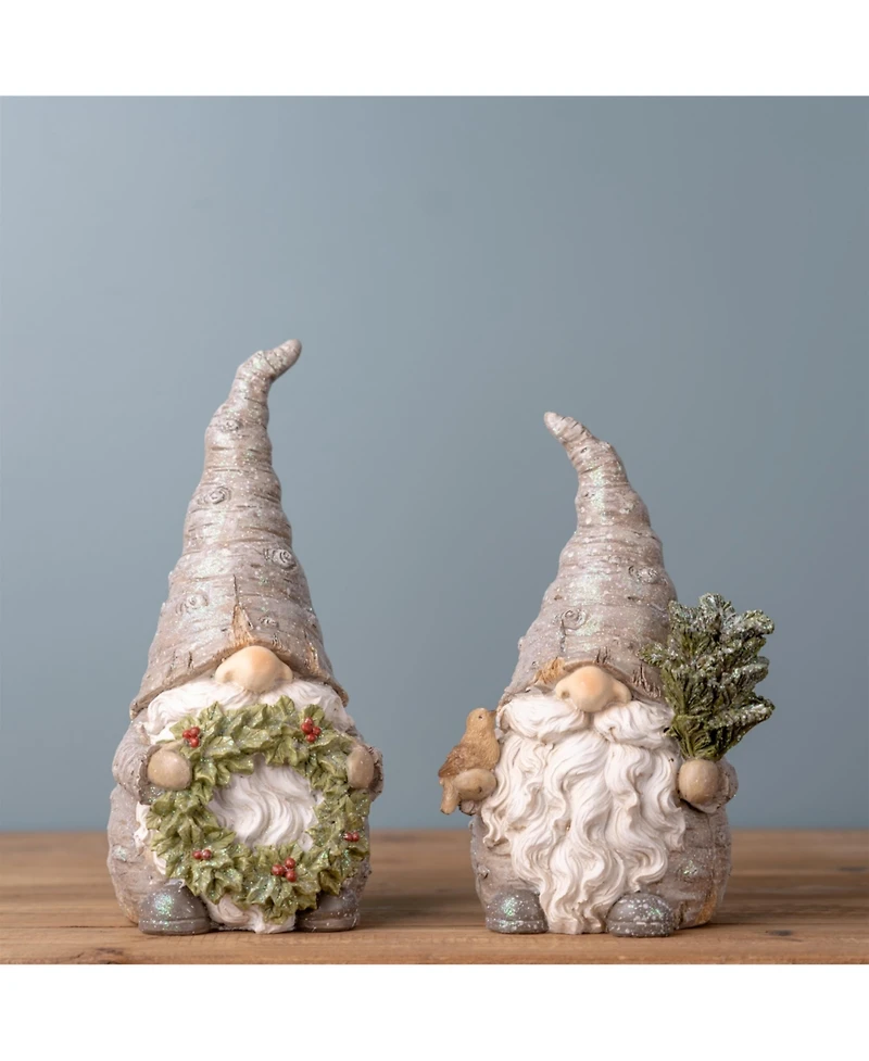 Slickblue Pine Tree Trunk Gnome With Wreath Accent (Set of 2)