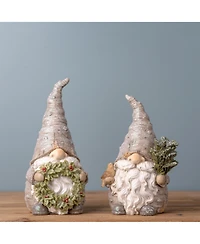Slickblue Pine Tree Trunk Gnome With Wreath Accent (Set of 2)