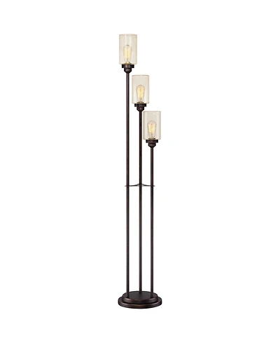 Franklin Iron Works Libby Modern Industrial Tree Floor Lamp 66" Tall Oiled Bronze Metal 3 Light Dimmable Led Amber Seedy Glass for Living Room Be
