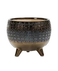 Slickblue 6"h Dotted Ceramic Planter with Pewter Accent for Stylish Indoor and Outdoor Decor