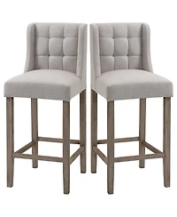 Homcom Upholstered Bar Stools, Pub Chairs with Back, Rubber Wood Legs