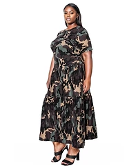 L I V D Plus Size Remi Camo Tiered Maxi Dress