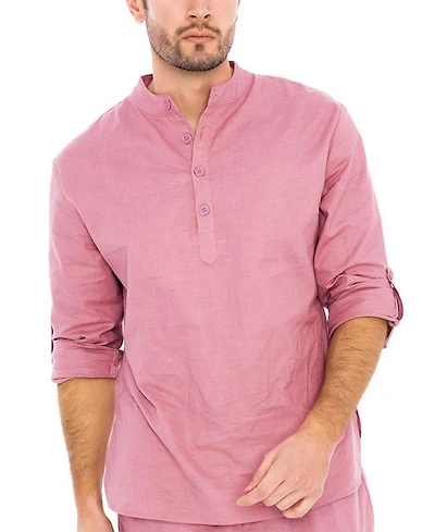 Dai Moda Men's Linen Nehru Collar Shirt