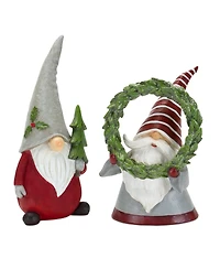Slickblue Holiday Gnome Figurine with Pine Tree and Wreath Accent (Set of 2)