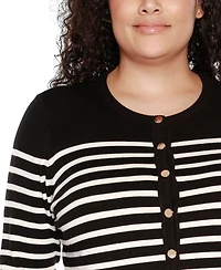 Belldini Plus Breton Stripe Cardigan Sweater