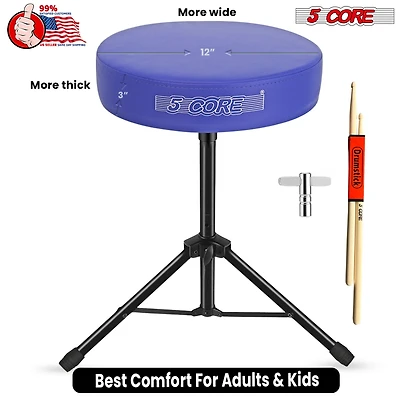 5 Core Drum Throne 3" Thick Padded Comfortable Guitar Stool Drummer Chair Adjustable Musician Seat