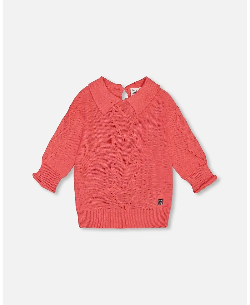 Deux par Deux Toddler Girls 3/4 Knit Sweater With Collar Coral - Toddler|Child