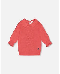 Deux par Deux Toddler Girls 3/4 Knit Sweater With Collar Coral - Toddler|Child