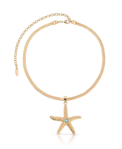 Ettika Turquoise Starfish Pendant Herringbone Chain Necklace