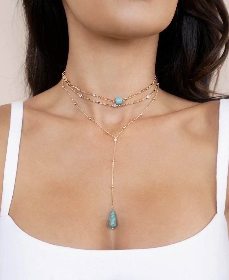 Ettika Turquoise 18k Gold Plated Multi-Chain Choker