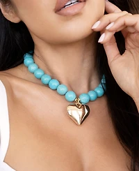 Ettika Chunky Beaded Turquoise Gold Heart Necklace