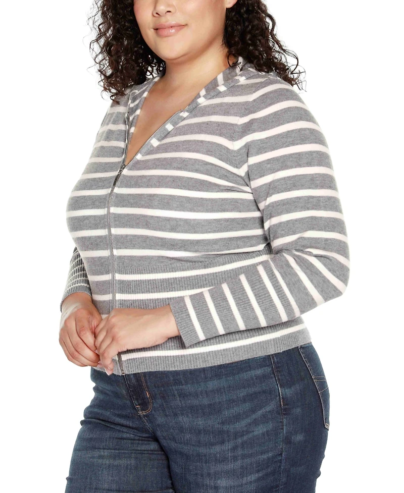 Belldini Plus Striped Hooded Cardigan Sweater