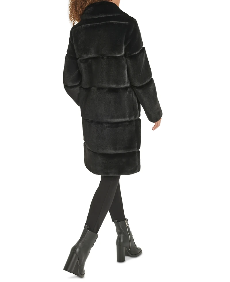 Karl Lagerfeld Paris Womens Faux-Leather Trim Faux-Fur Coat
