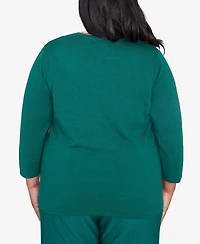 Alfred Dunner Plus Size Emerald Isle Colorblock Gold Trim Sweater