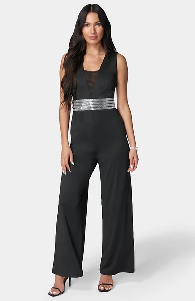 bebe Women's Embellished Wide Leg Jumpsuit