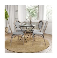 Merrick Lane Mael Set Of Four Stacking Thonet Bistro Style Chair With Textilene Seat And Bamboo Finished Metal Frame For Indoor/Outdoor Use