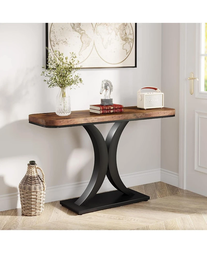 Tribesigns Modern Gold Console Table, 40 inch Narrow Entryway Foyer Table with Geometric Base, Rustic Hallway Accent for Living Room, Entrance