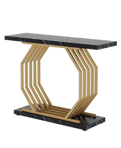 Tribesigns Gold Console Table, Faux Marble Entryway Narrow Sofa Table with Geometric Metal Base, 40 Inch Modern Accent Entrance for Living Room,
