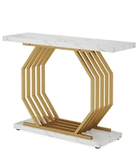 Tribesigns Gold Console Table, Faux Marble Entryway Narrow Sofa Table with Geometric Metal Base, 40 Inch Modern Accent Entrance Table