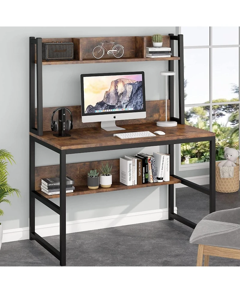 Tribesigns Computer Desk with Hutch, Wooden Small 42-inch Desk, Industrial Simple Office Desk with Storage Space for Home Office