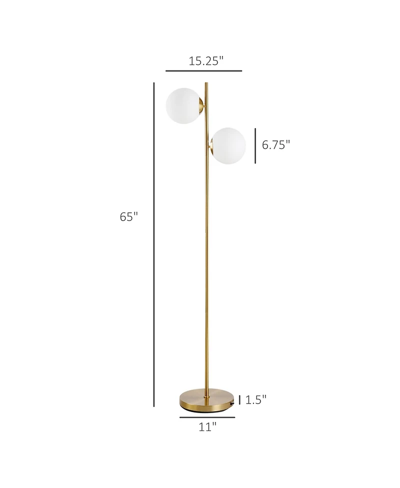 Homcom Modern Floor Lamp with 2 Globe Lamp Shade Reading Sding Light