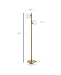 Homcom Modern Floor Lamp with 2 Globe Lamp Shade Reading Sding Light