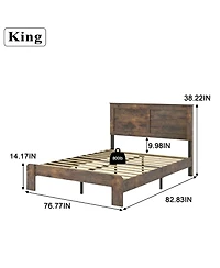 Mondawe Dark Brown King Size Wood Platform Bed Frame with Large Under Bed Storage