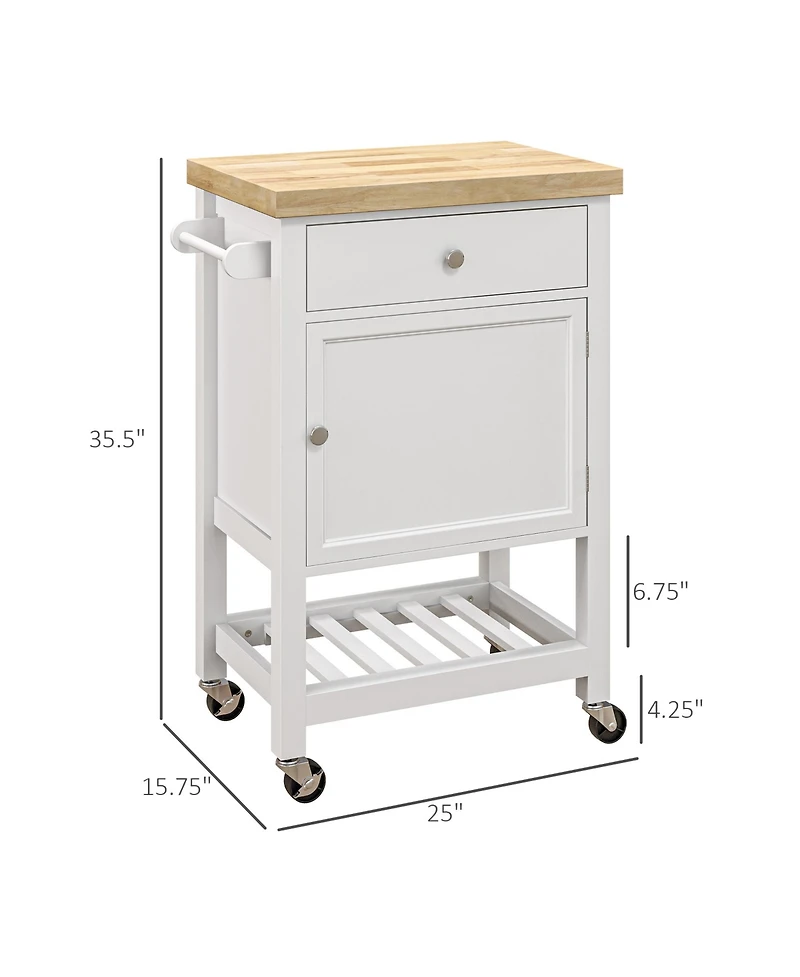 Homcom Kitchen Cart, Rolling Kitchen Island with Rubberwood Top,