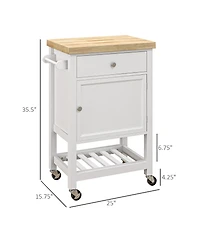 Homcom Kitchen Cart, Rolling Kitchen Island with Rubberwood Top,