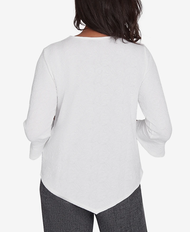 Alfred Dunner Women's Worth Avenue Crew Neck Textured Top with a Detachable Necklace