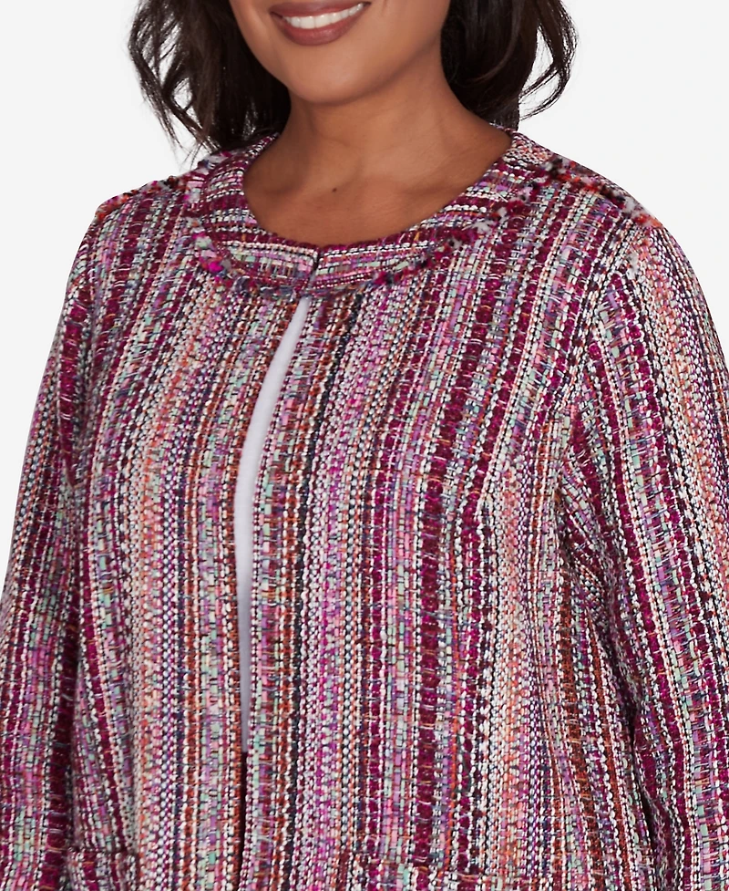 Alfred Dunner Women's Wine Country Fringe Textured Jacket