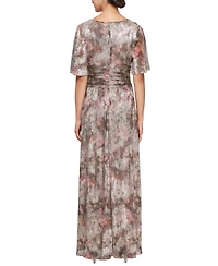 Sl Fashions Women's V-Neck Metallic A-Line Gown