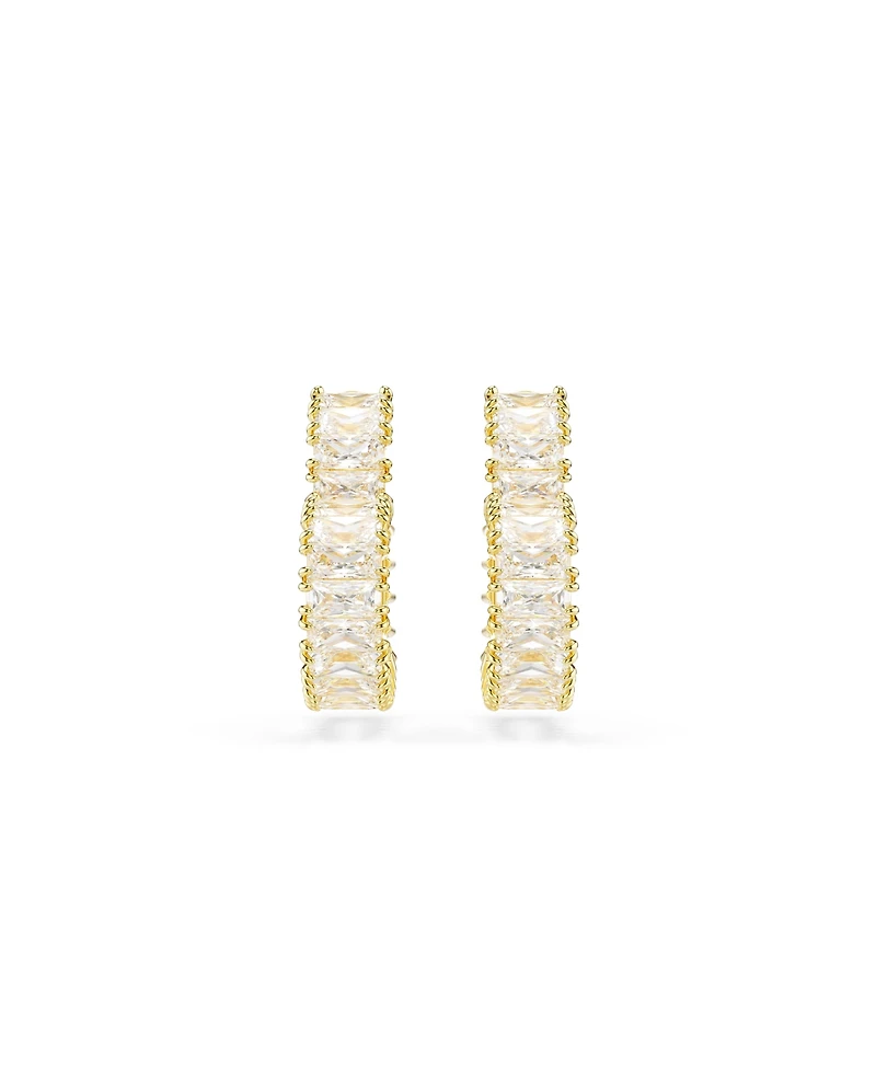 Swarovski Baguette Cut, Heart, Small, White, Gold-Tone Plated atrix Hoop Earrings