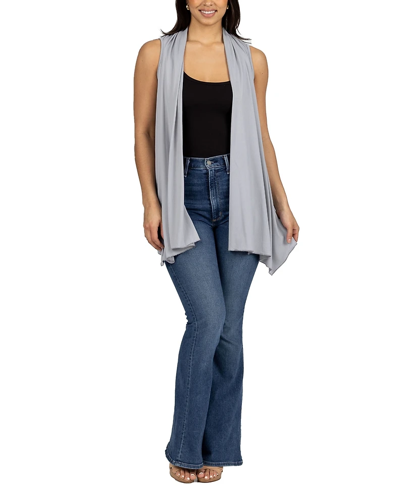 24seven Comfort Apparel Draped Open Front Sleeveless Cardigan Vest