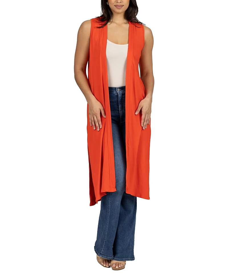 24seven Comfort Apparel Sleeveless Long with Side Slit Cardigan Vest