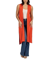 24seven Comfort Apparel Sleeveless Long with Side Slit Cardigan Vest
