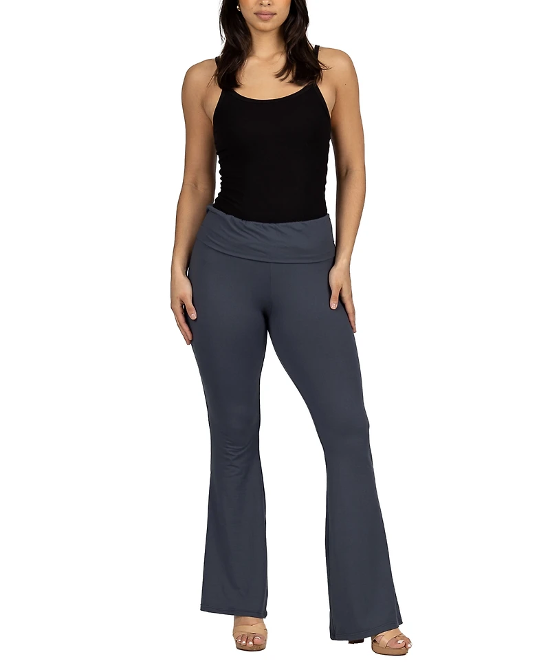 24seven Comfort Apparel Black Bell Bottom Foldover Waist Sweatpants