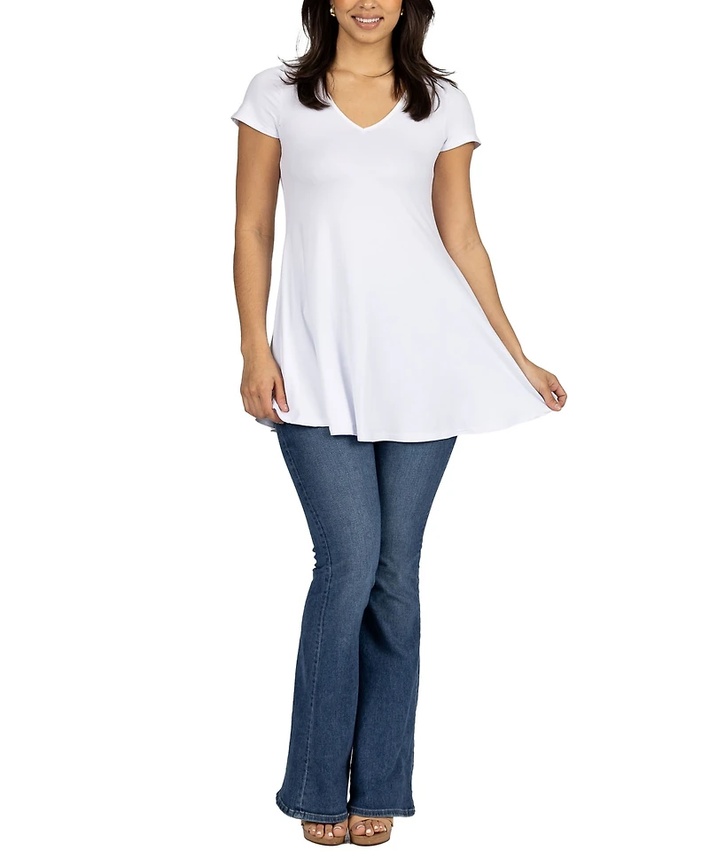 24seven Comfort Apparel Women's Short Sleeve Loose Fit Tunic Top