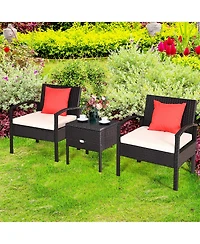 Gymax 3PCS Rattan Patio Conversation Set Outdoor Furniture Set w/ Storage Table
