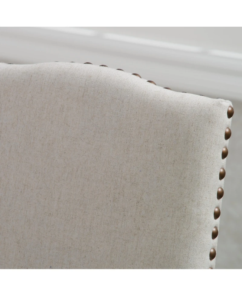 Streamdale Furniture Beige Polyester Dining Chair with Bronze Studs and Espresso Legs