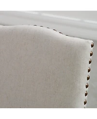 Streamdale Furniture Beige Polyester Dining Chair with Bronze Studs and Espresso Legs