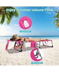 Gymax Set of 2 Beach Chaise Lounge Chair Folding Reclining w/ Facing Hole Turquoise