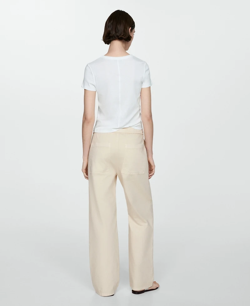 Mango Women's Elastic Waist Cotton Pants