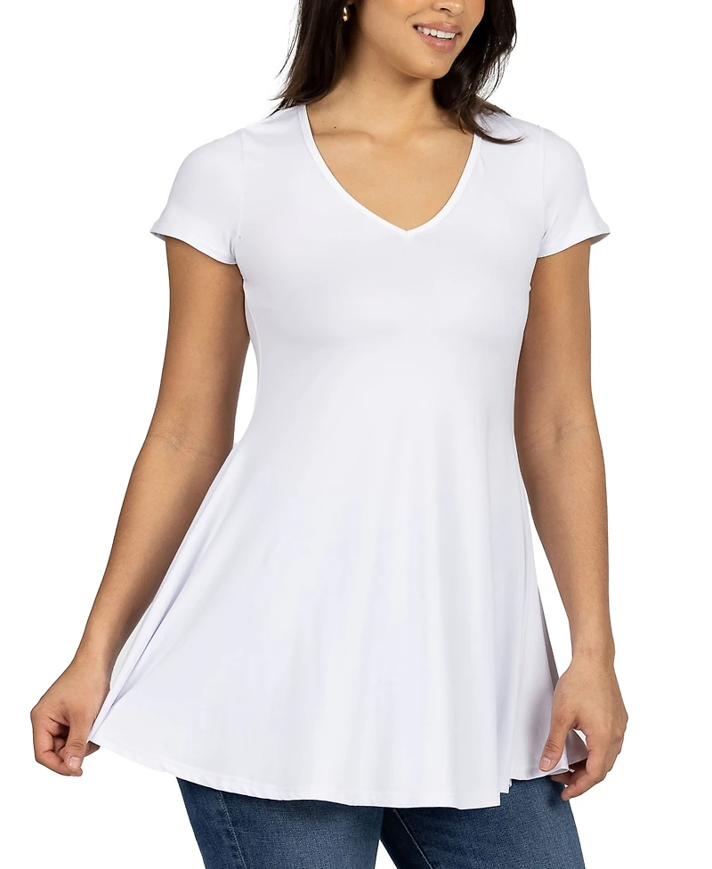 24seven Comfort Apparel Women's Short Sleeve Loose Fit Tunic Top