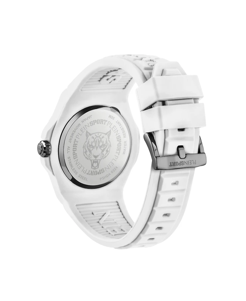 Plein Sport Men's New Fearless 3 Hand Date Quartz White Silicone Strap 46mm