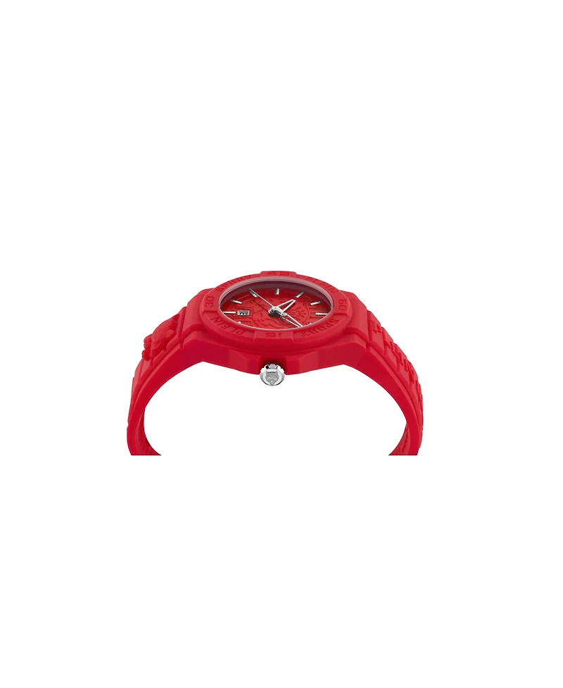 Plein Sport Men's New Fearless 3 Hand Date Quartz Red Silicone Strap 46mm